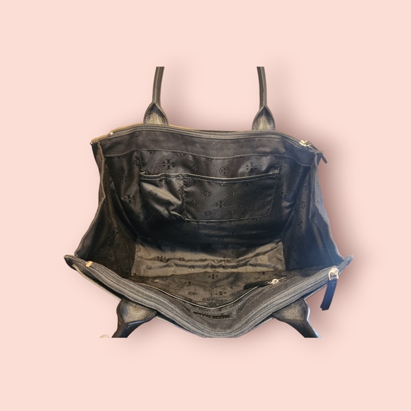 Tory Burch Ella Pebble Leather and Canvas Tote Large Shoulder Everyday Luxury - Picture 3 of 10